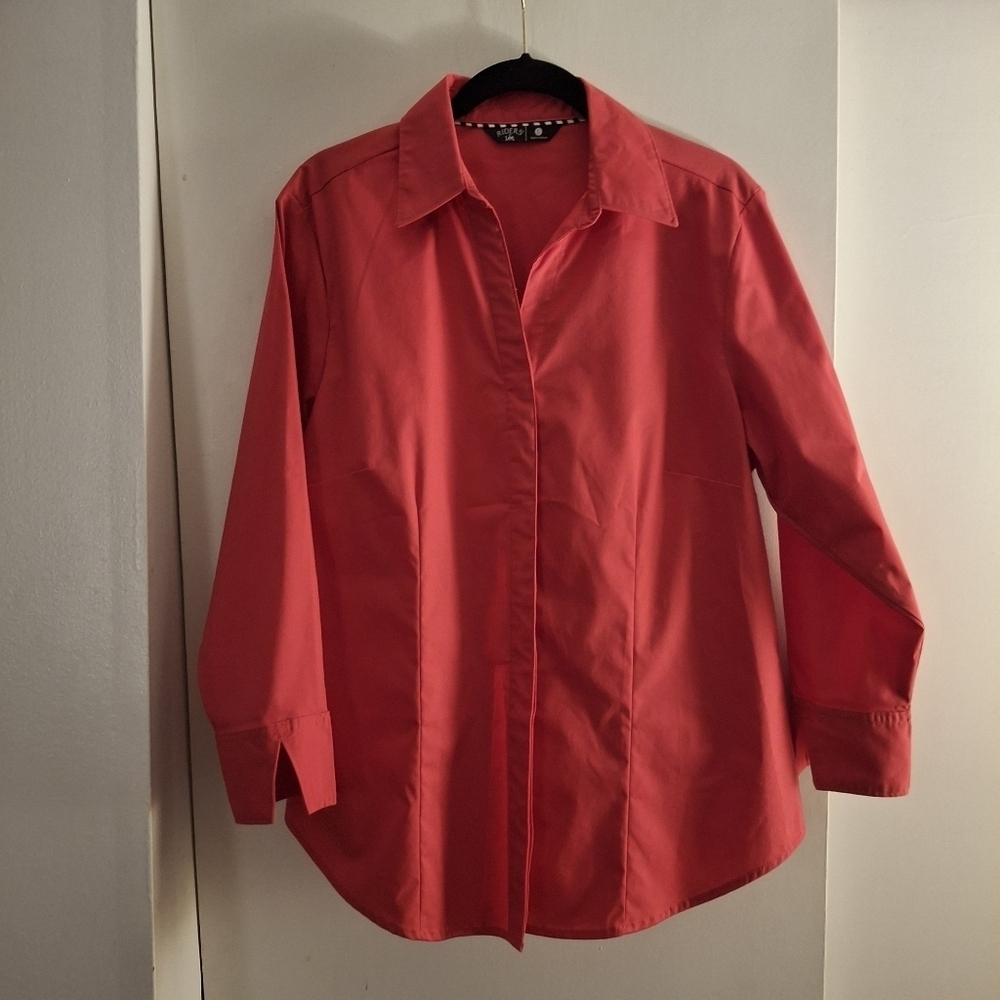 Riders By Lee Women's Pink 3/4 Sleeve Button-Up Shirt
